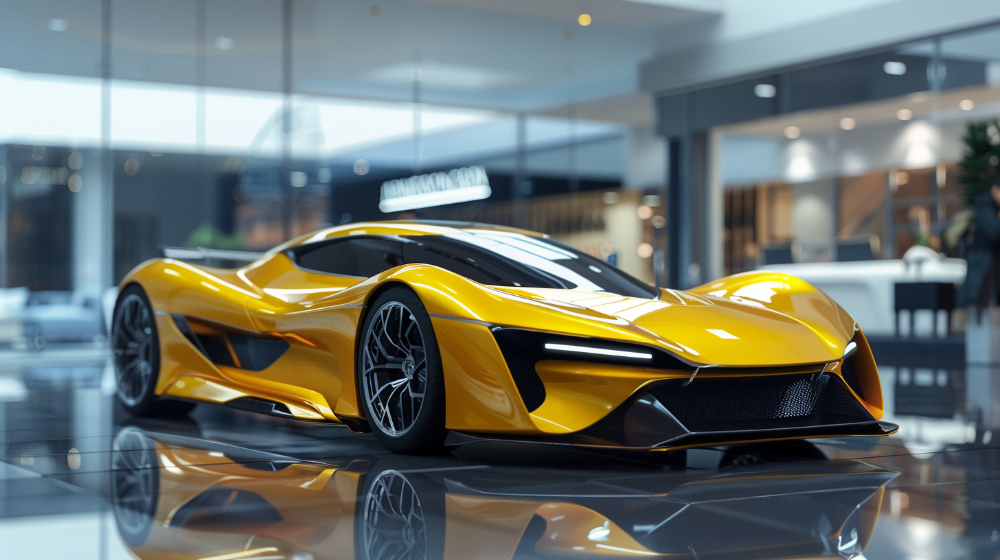 Architectural Performance Yellow Supercar